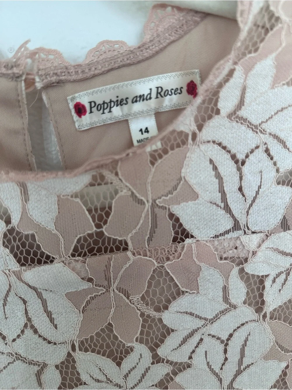 Poppies and Roses Girls Elegant Pink Lace high low Dress